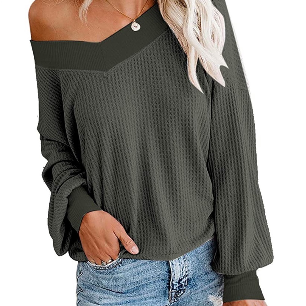 Army Green Waffle Knit Sweater